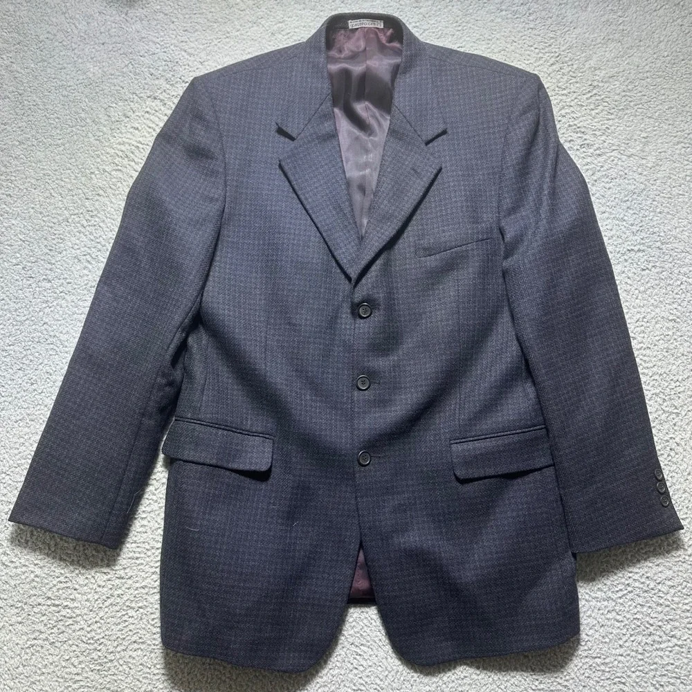 Emanuel Ungaro Men's Blue‎ 100% Wool Houndstooth Blazer Suit Jacket Size 42L